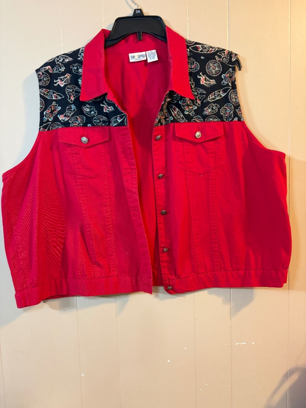 Sun river clothing vintage red denim vest classic cut 3xl